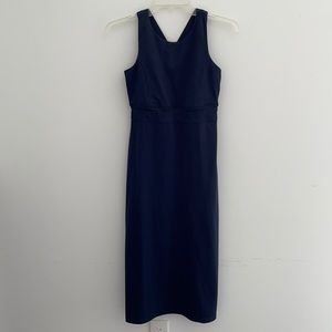Athleta Deep Breath bralette straight midi dress